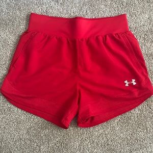 Red running shorts heat gear